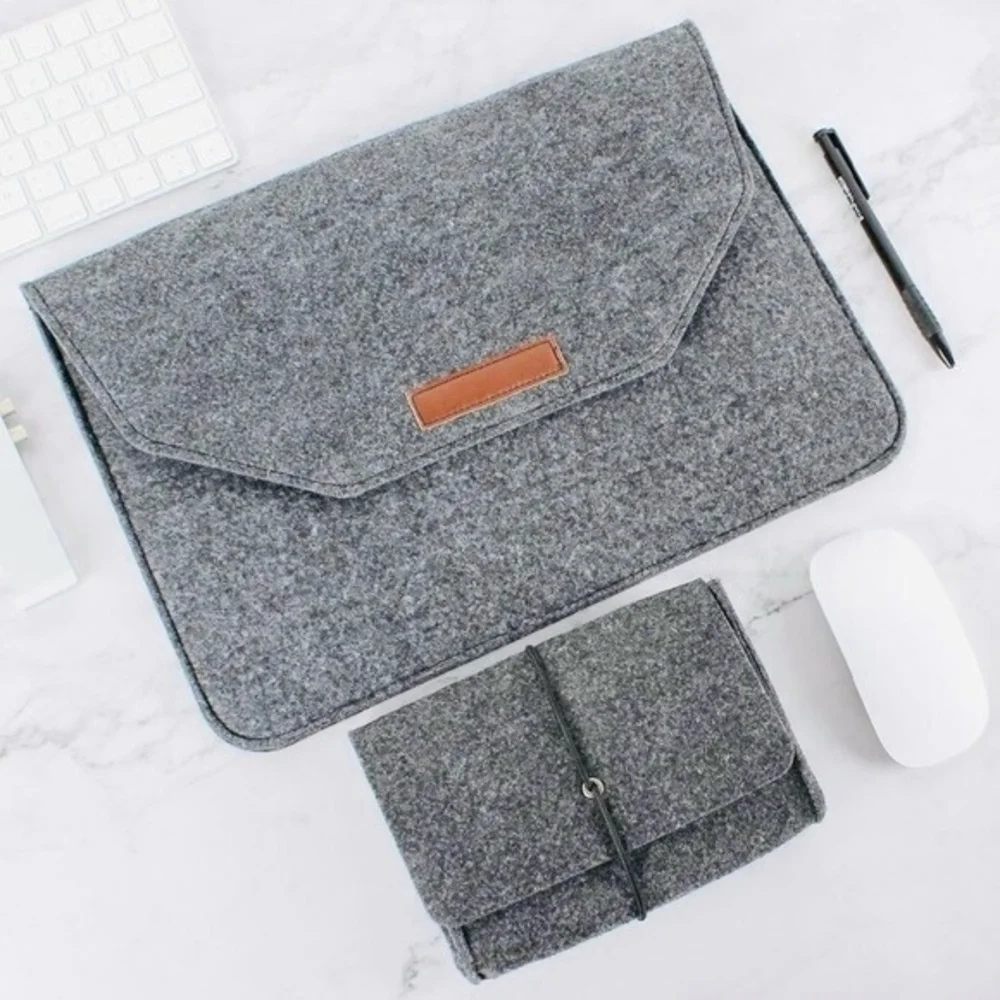 Homiee Wool Felt Laptop Sleeve Briefcase And Document Bag Set Grey 15 Inch NIB